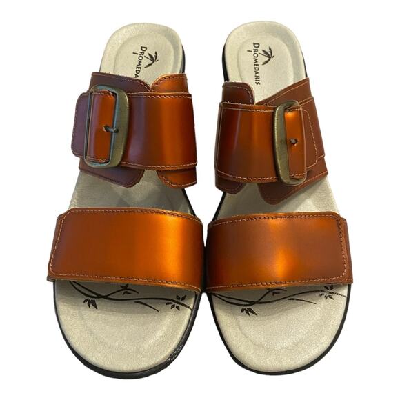 Dromedaris Jessie Leather Wedge Sandal Buckle Strap Open Toe Mandarin Size 38 - Picture 7 of 11